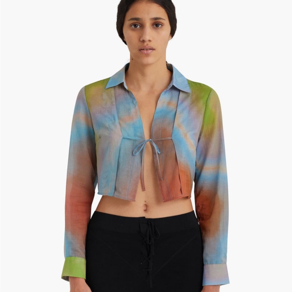 Paloma Wool Carolee tie front marble tie die sheer blouse size small